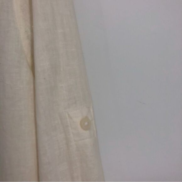 Michael Kors Shirt Mens Medium Classic Fit Linen White Long Sleeve Roll Tab - Picture 4 of 12